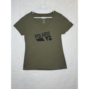Polaris Shirt Womens XL Green V Neck Short Sleeve Outdoor Graphic Tee Logo Top